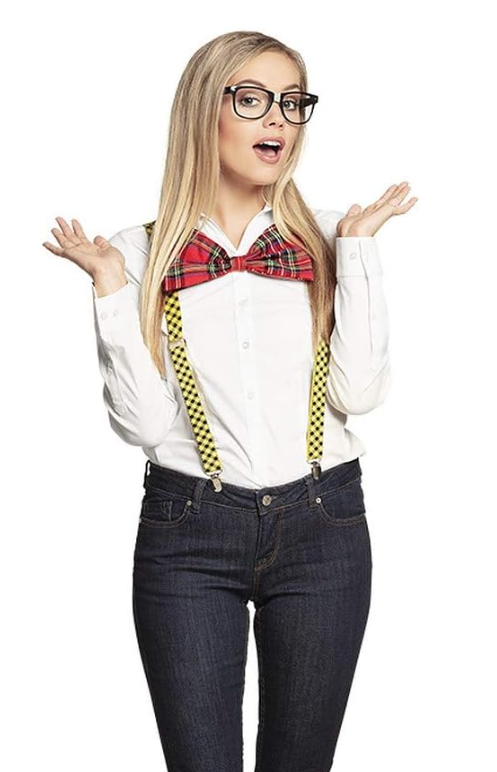 Premium Nerd Costume Kit with Glasses, Braces & Bow Tie