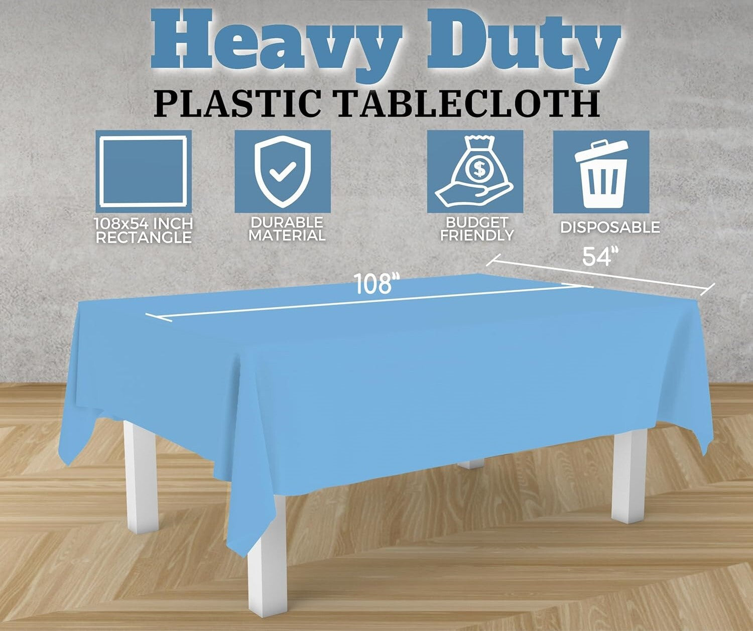 Sky Blue Rectangular Party Tablecloth 137cm x 274cm Reusable & Washable - SuperSaverAU - view 6