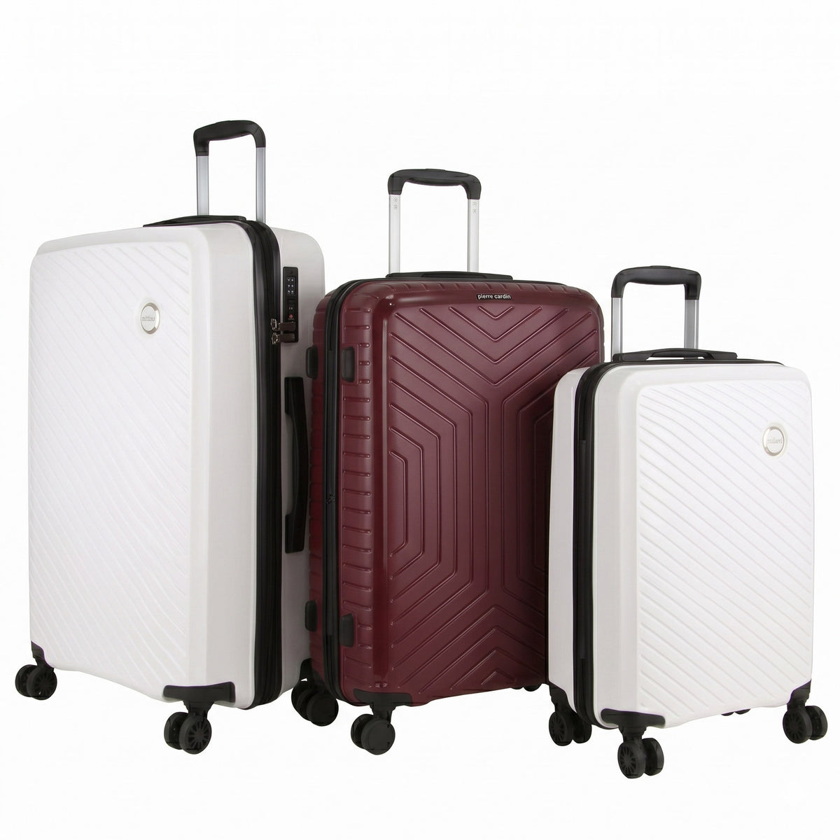 Pierre Cardin x Milleni 3 Piece Hardshell Luggage Set - Burgundy/White