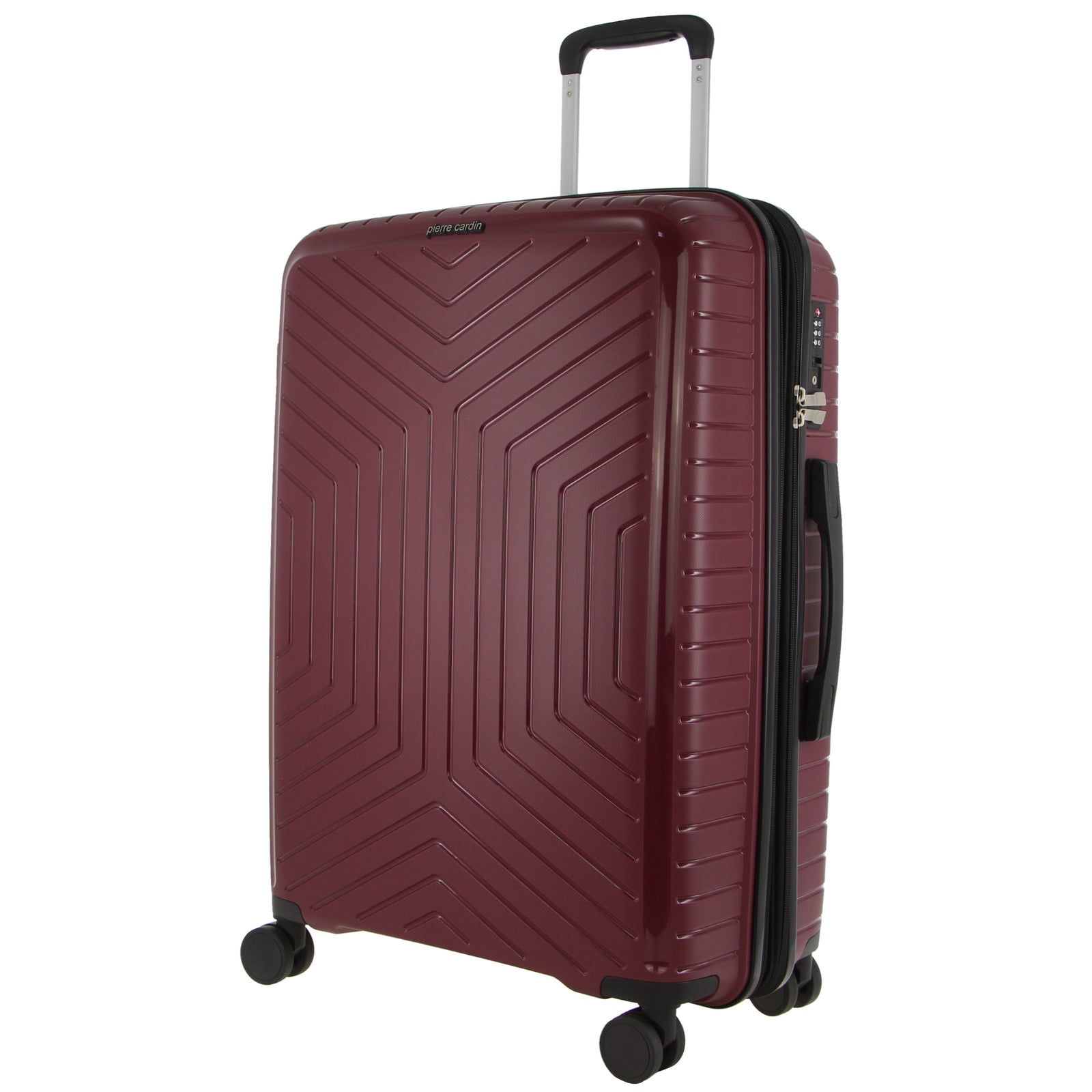 Pierre Cardin Medium Hard-Shell Checked Suitcase with TSA Lock - Burgundy 65cm, 89L