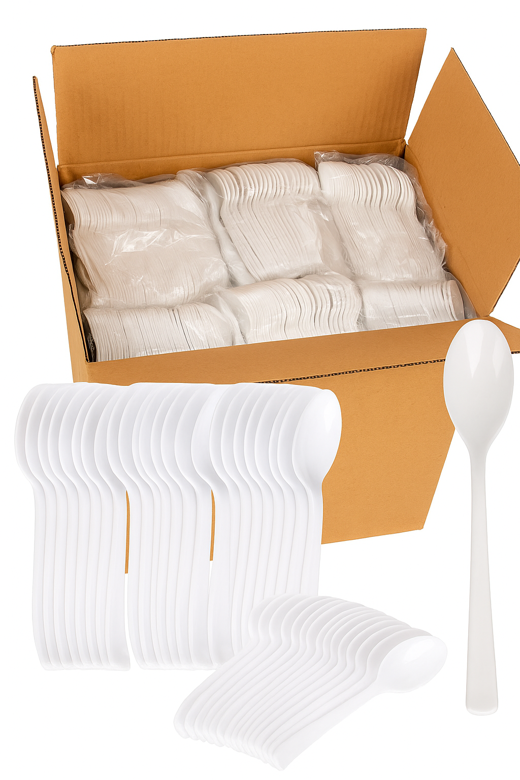 1200x Reusable & Disposable Plastic Spoons BPA Free Bulk Cutlery in White - SuperSaverAU - view 1