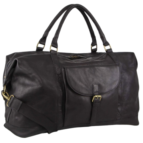 Pierre Cardin Men's Leather Business Overnight Duffle Bag - Black