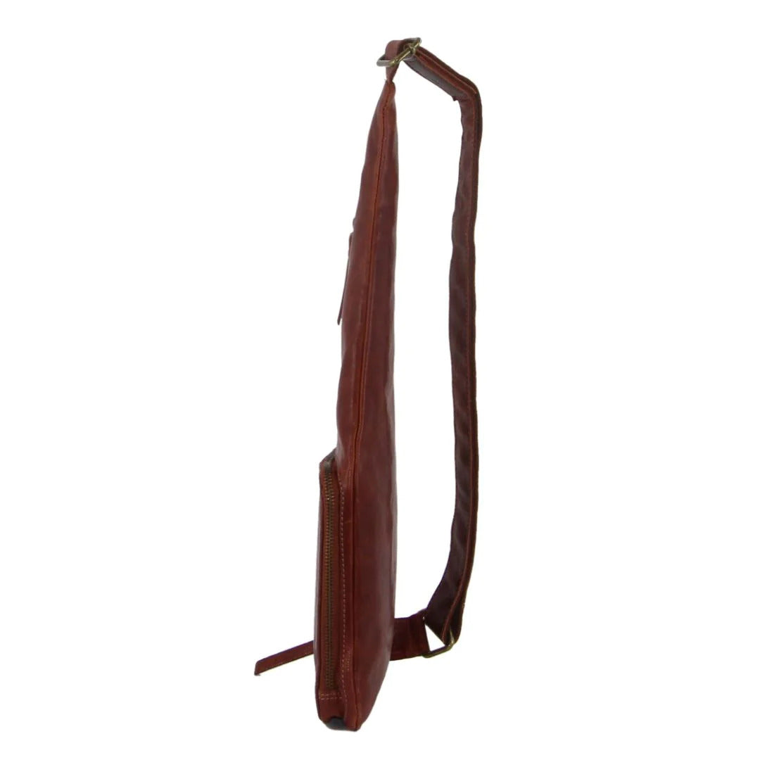 Pierre Cardin Men's Rustic Leather Sling Bag - Chestnut