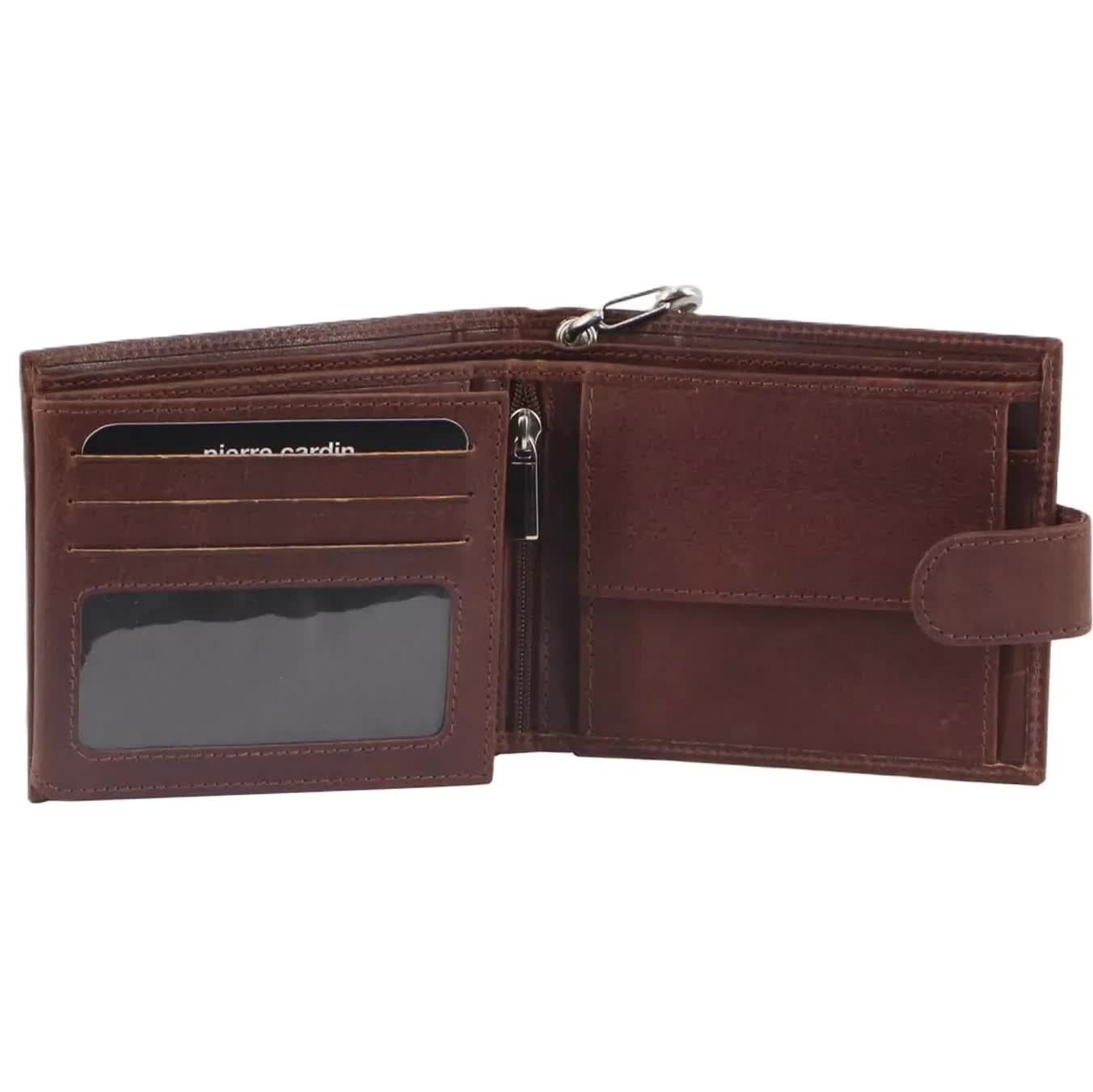 Pierre Cardin Men’s Leather Wallet with Chain - Chestnut