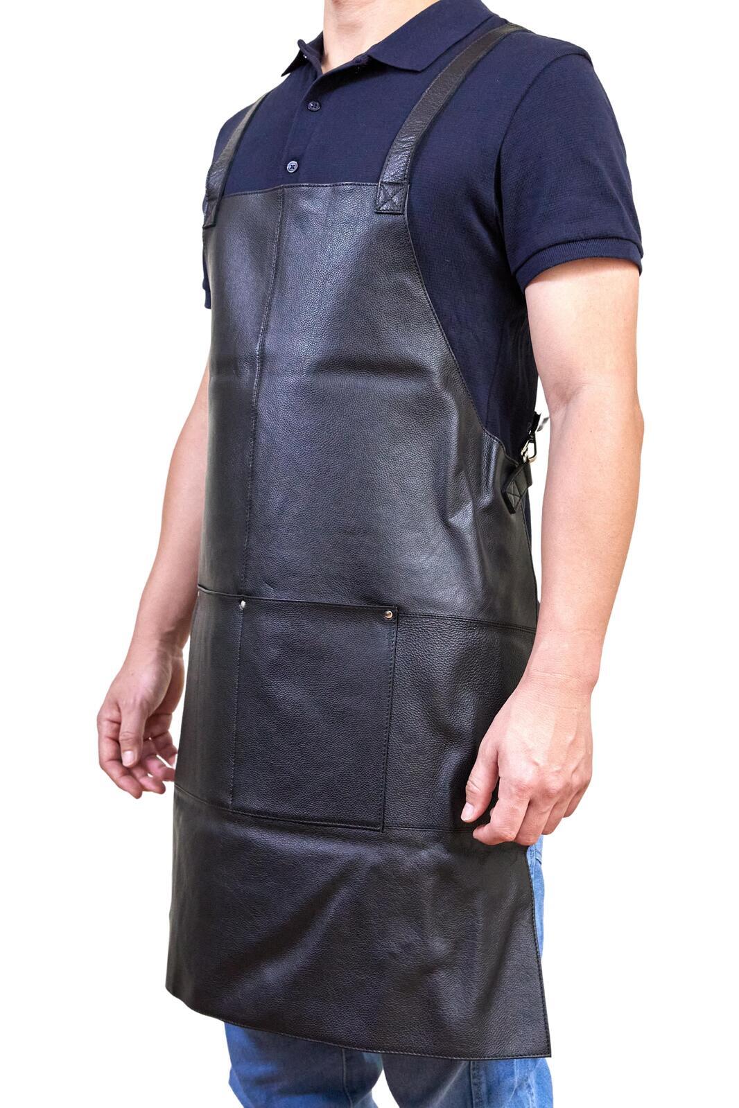 Pierre Cardin Professional Leather Apron with 2 Front Pockets - Black