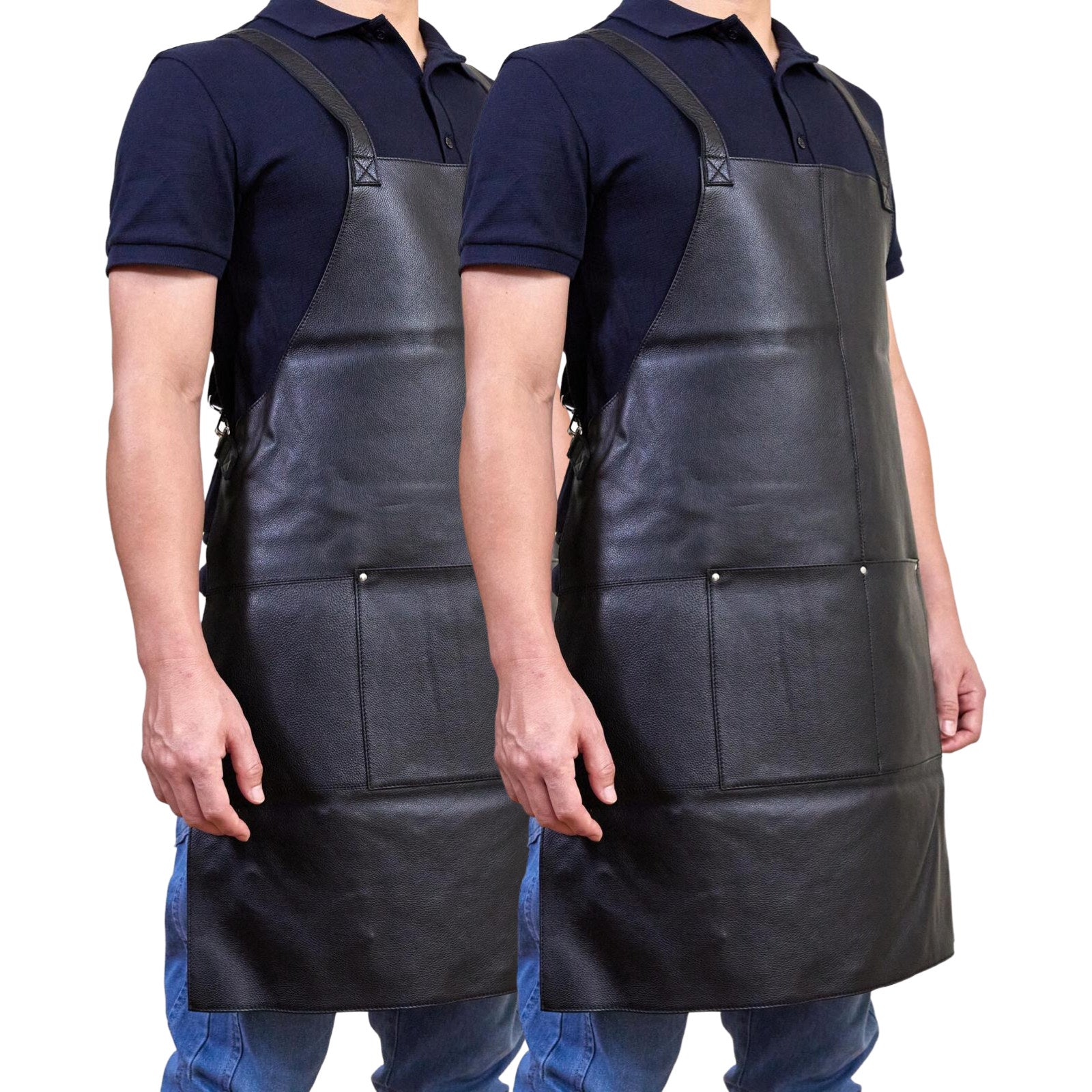 Pierre Cardin Leather Apron with 2 Front Pockets - Black, 2 Pack