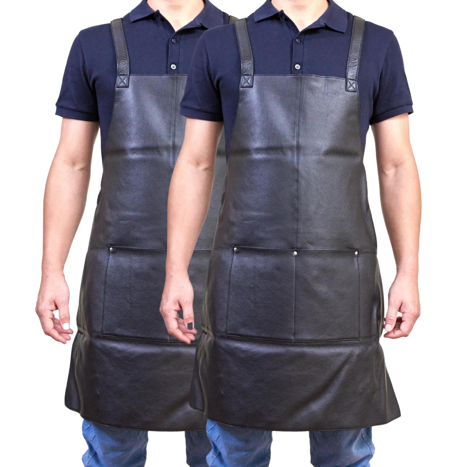 Pierre Cardin Leather Apron with 2 Front Pockets - Black, 2 Pack