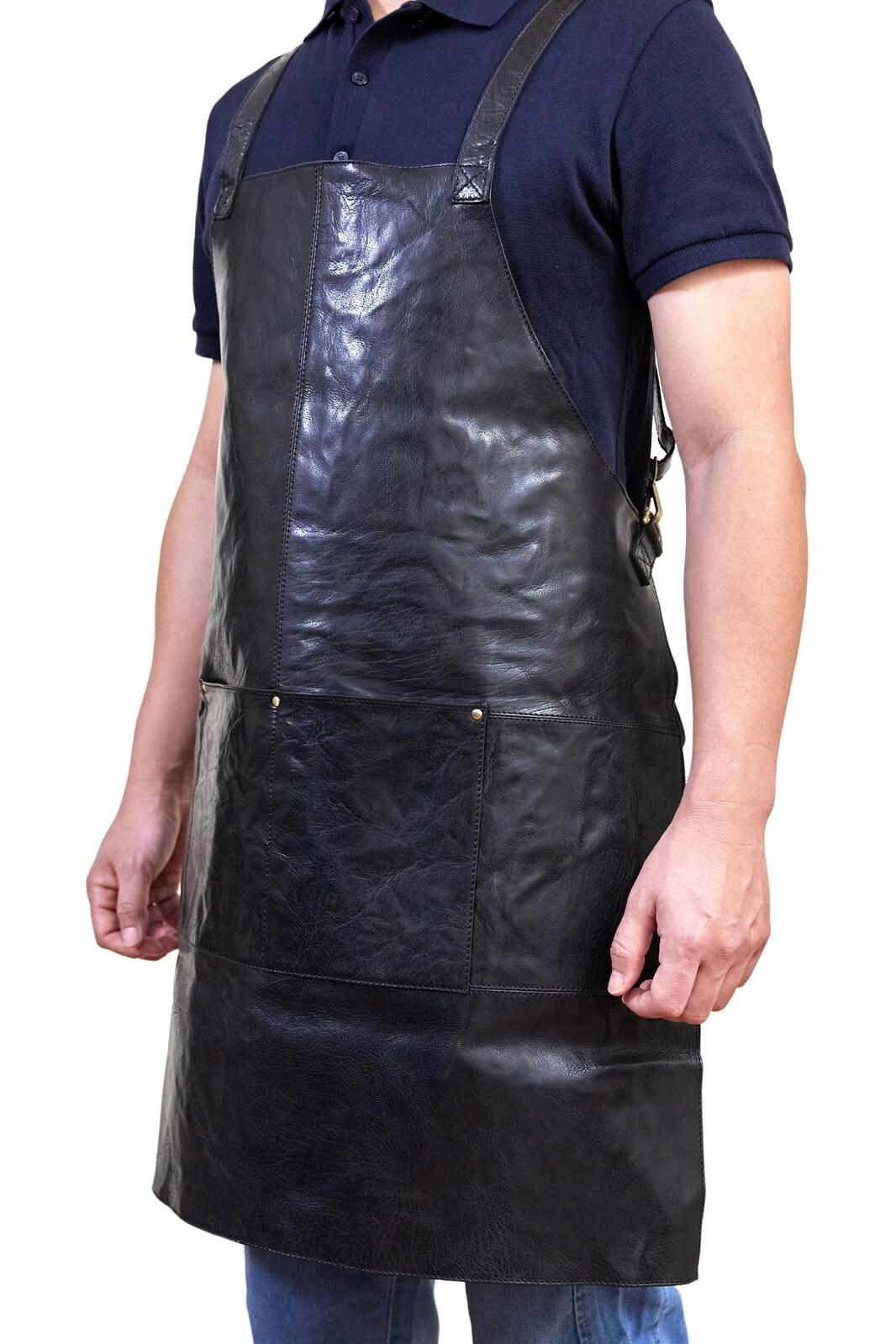 Pierre Cardin Professional Leather Apron with 2 Front Pockets - Black