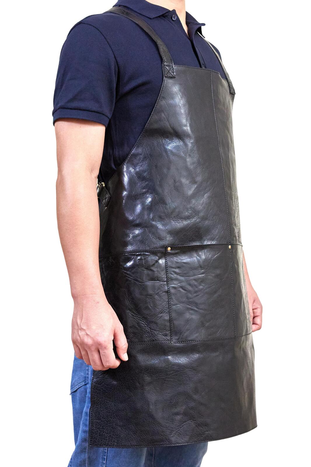 Pierre Cardin Professional Leather Apron with 2 Front Pockets - Black