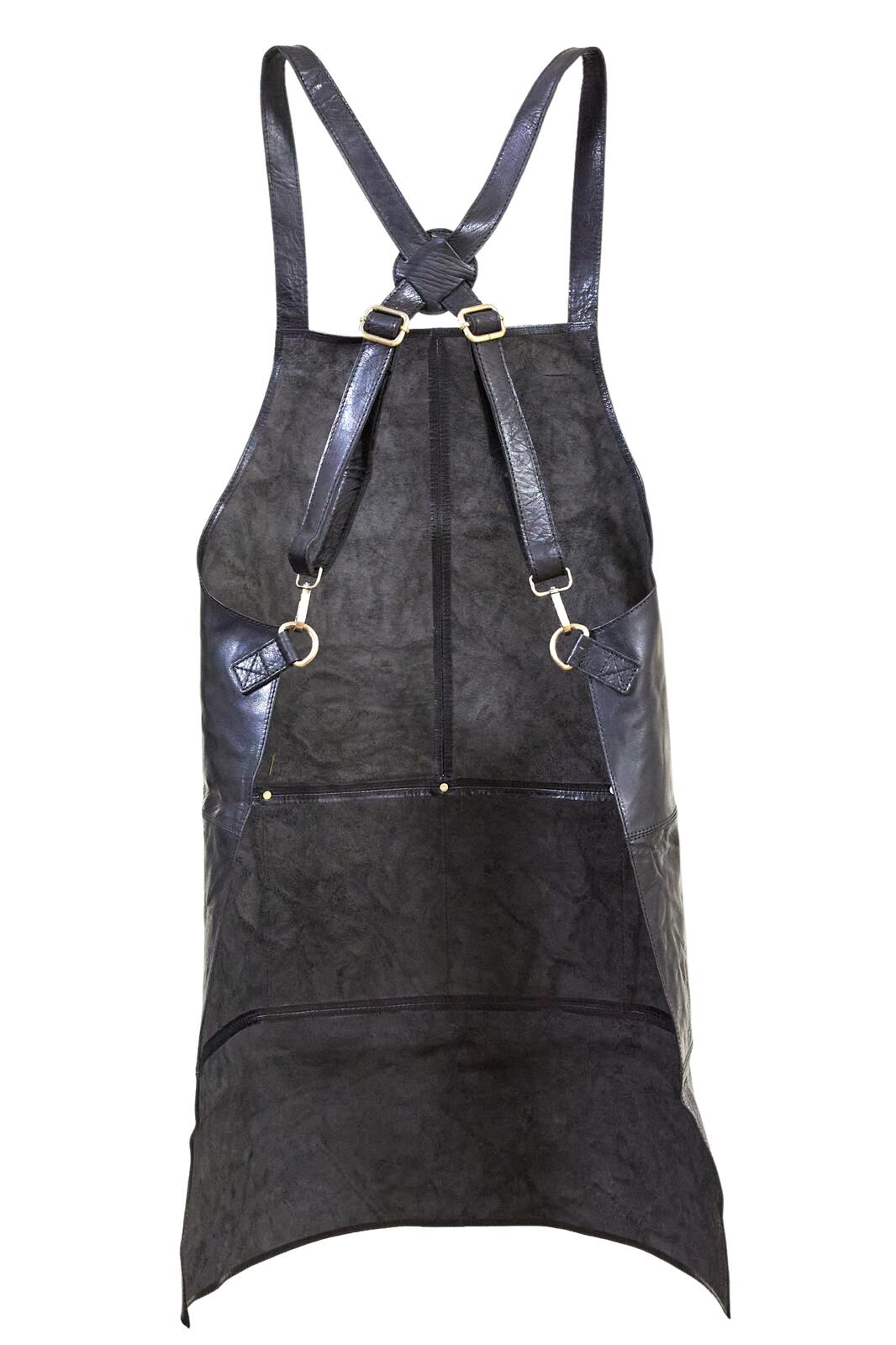 Pierre Cardin Professional Leather Apron with 2 Front Pockets - Black