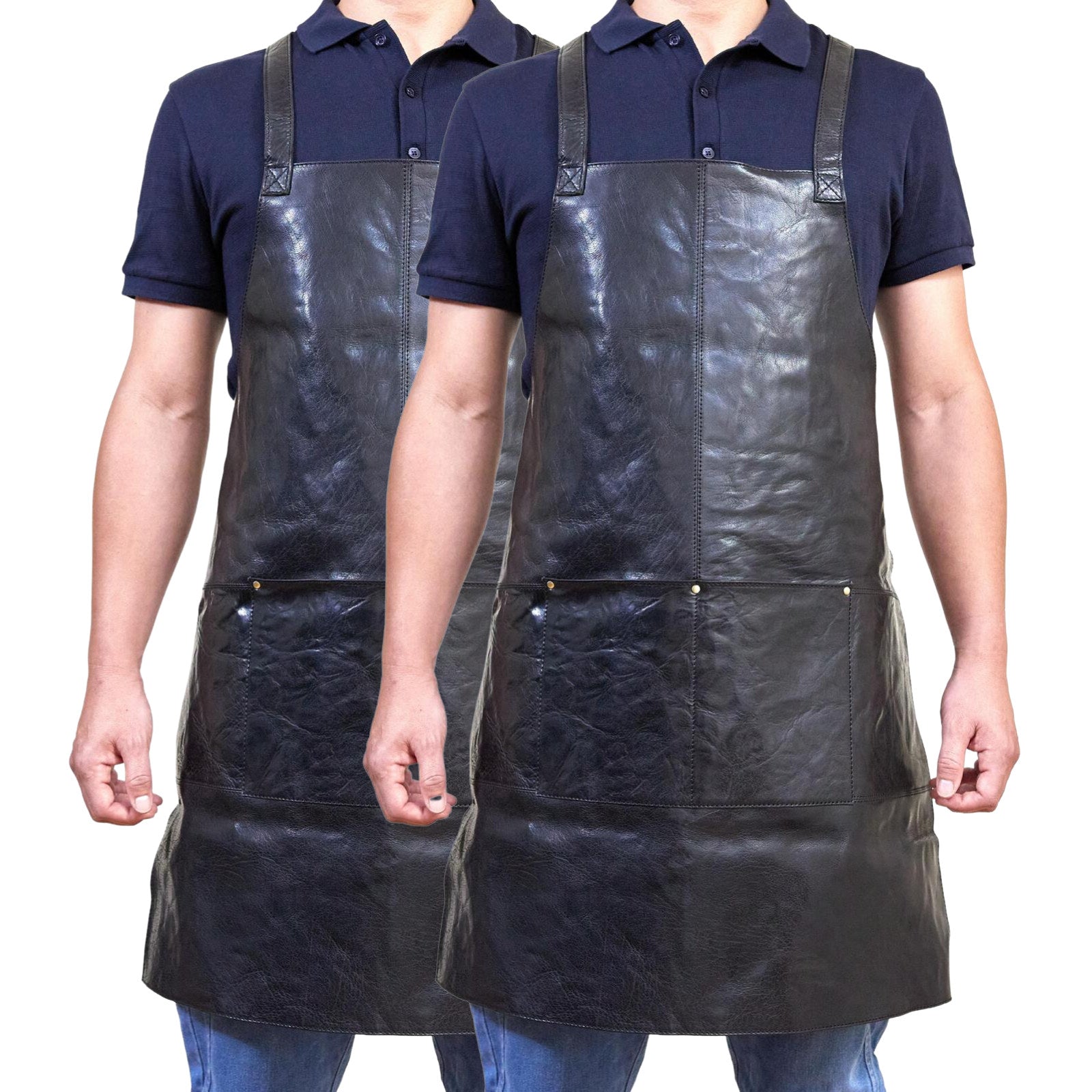Pierre Cardin Professional Leather Apron with 2 Front Pockets - Black, 2 Pack