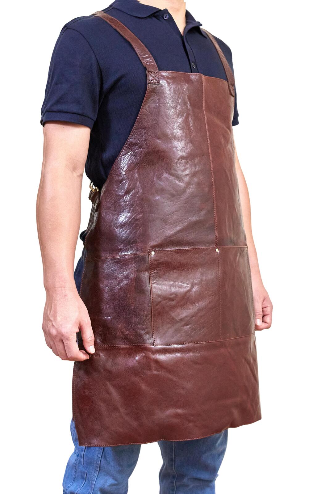 Pierre Cardin Professional Leather Apron with 2 Front Pockets - Chestnut