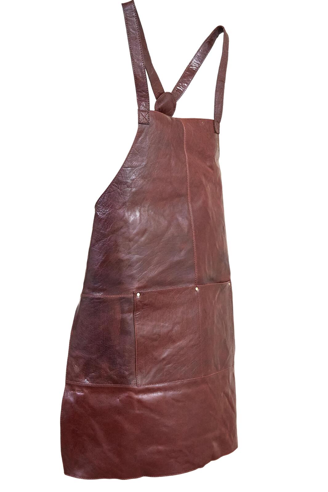 Pierre Cardin Professional Leather Apron with 2 Front Pockets - Chestnut