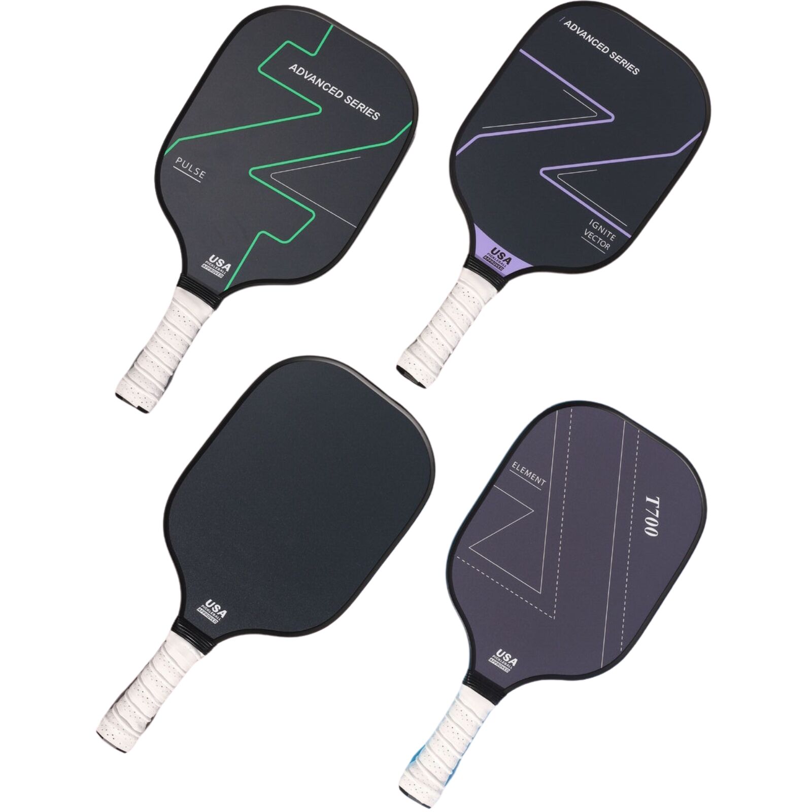 Premium 4x Graphite Carbon Fiber Pickleball Paddles with Cushioned Grip