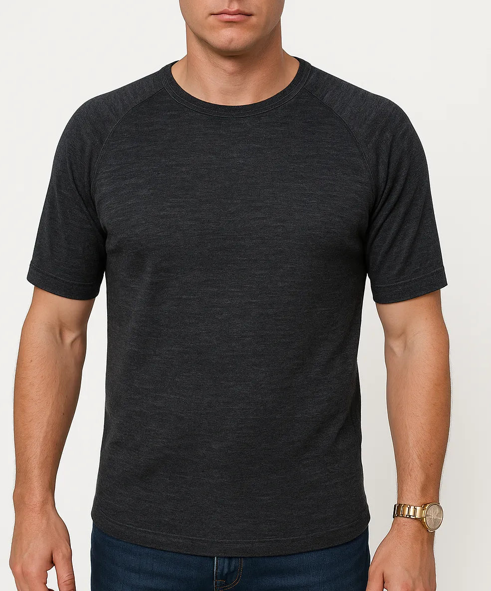 Premium Men's Black Merino Wool Blend Short Sleeve Thermal Top XXL