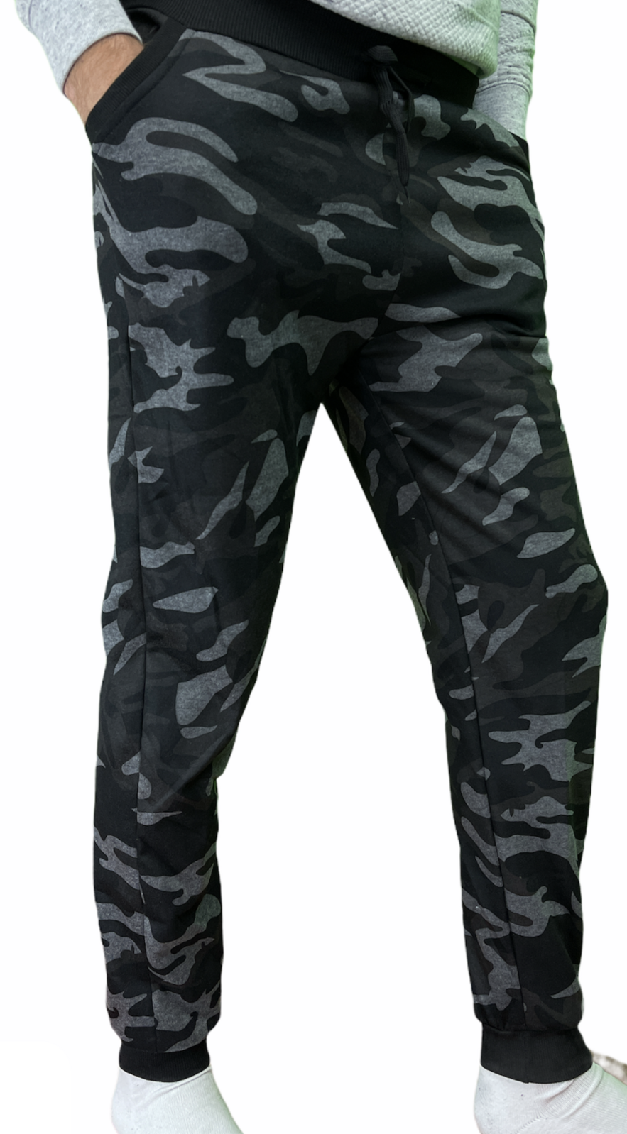 Premium Men's Black Grey Fleece Lined Camouflage Jogger Track Pants S/M