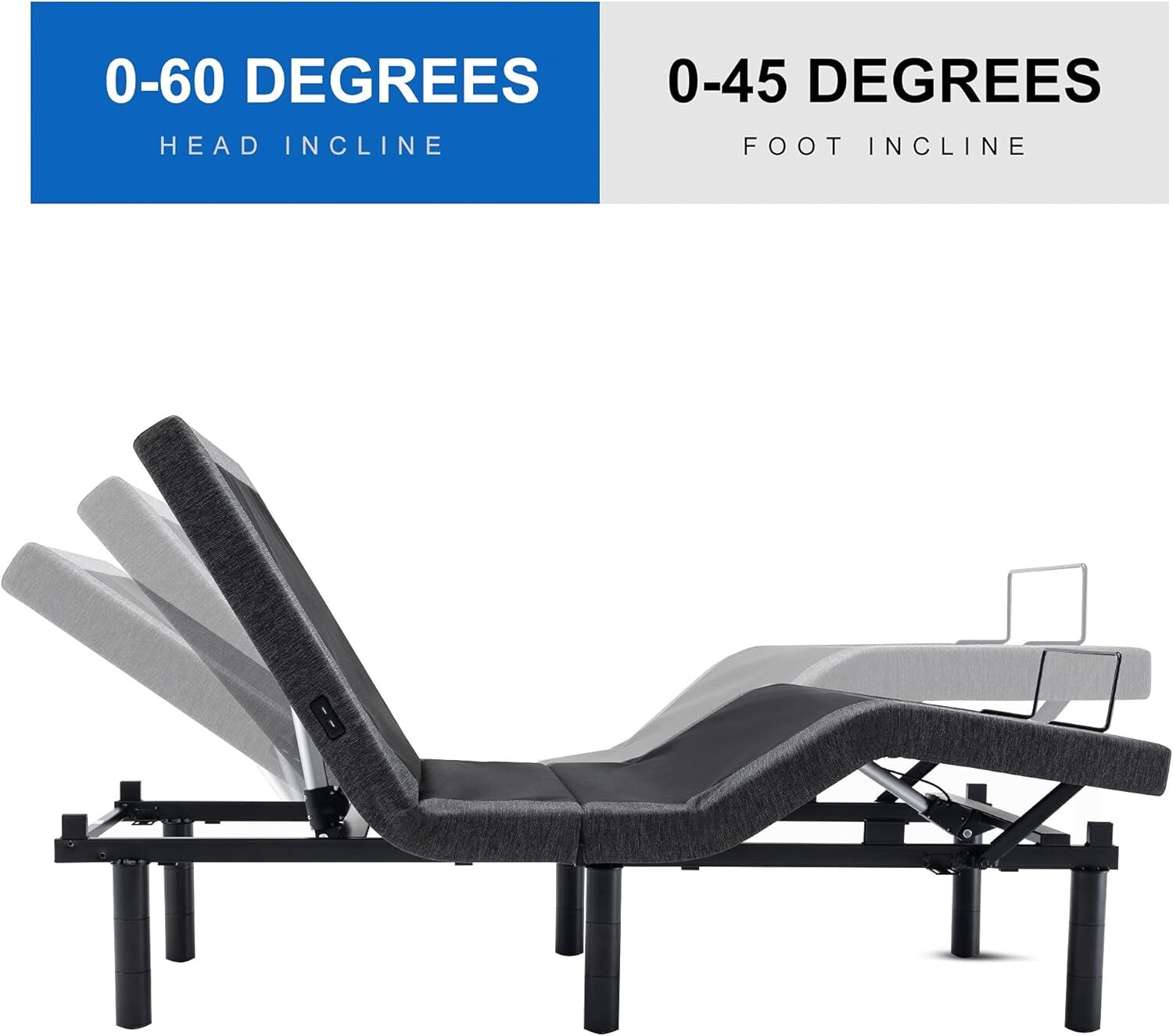 S*MAX Queen Adjustable Zero Gravity Bed Frame Grey with Dual Motors USB Ports