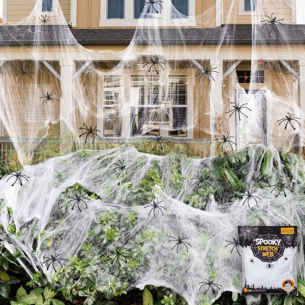 HALLOWEEN STRETCHABLE SPIDER WEB Spooky Decoration with Spiders Party Decor Ghost - SuperSaverAU - view 1
