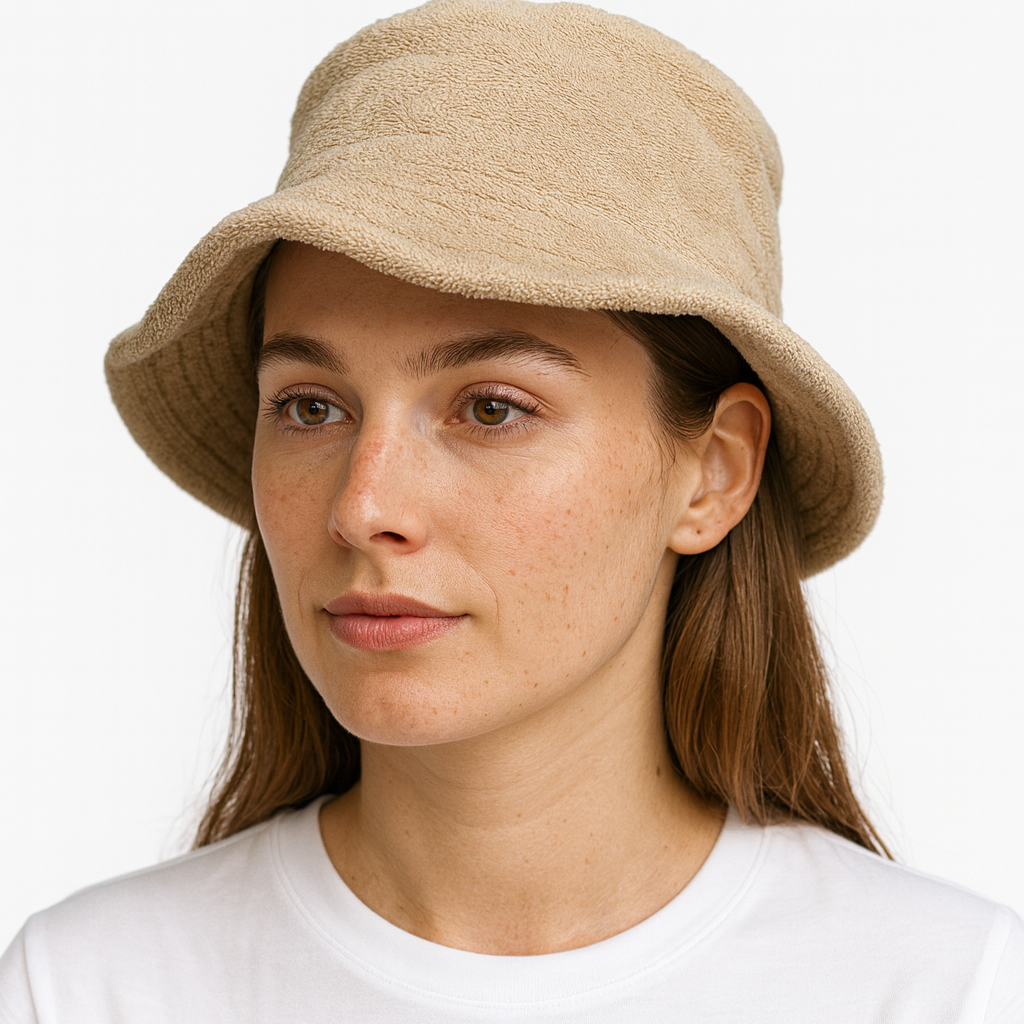 Premium Beige 100% Cotton Terry Towelling Stingy Brim Bucket Hat L/XL