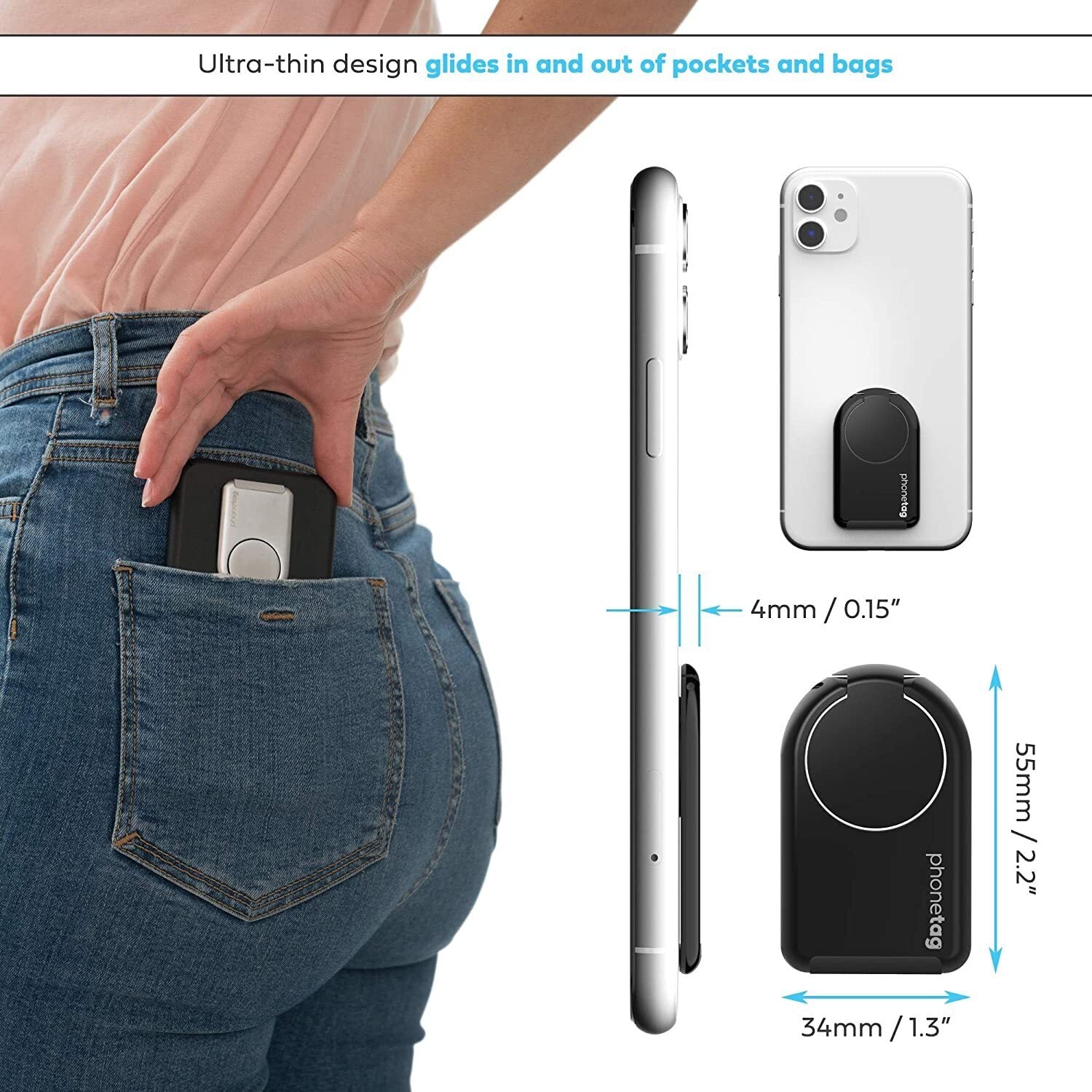 phonetag Black Multi View Magnetic Ring Phone Stand