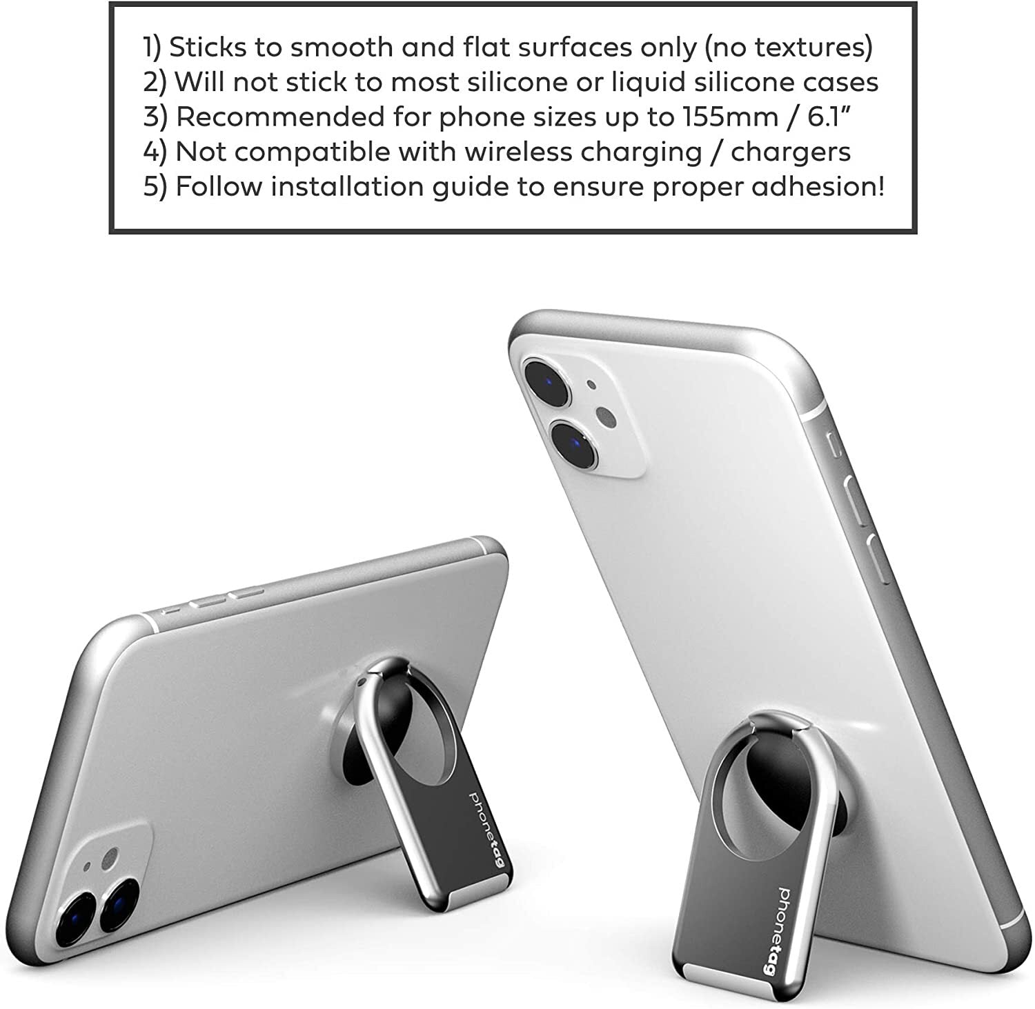 phonetag Silver Multi View Magnetic Ring Phone Stand