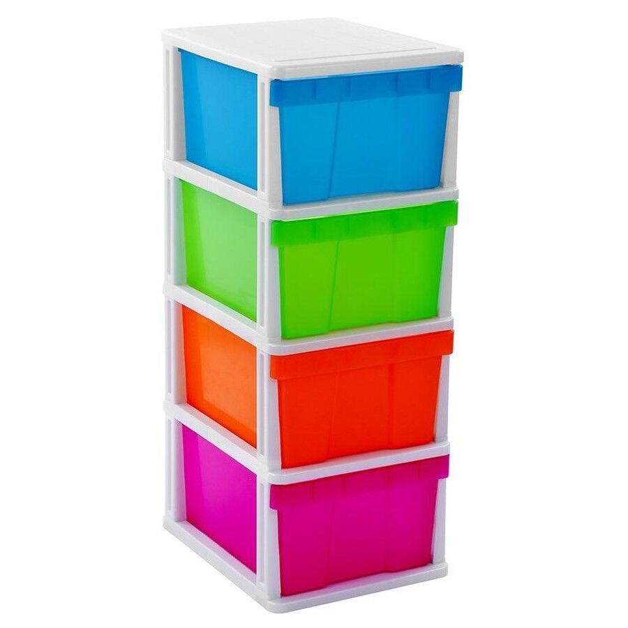 Premium MEGA 4 Tier Plastic Drawer Storage Cabinet - Coloured