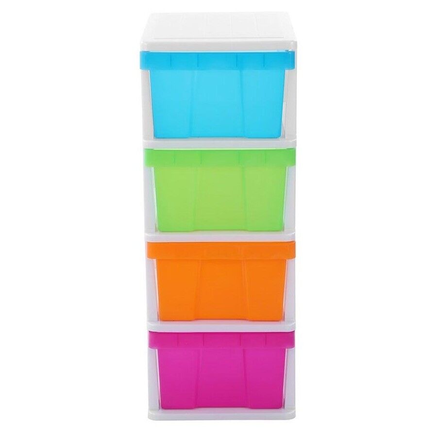 Premium MEGA 4 Tier Plastic Drawer Storage Cabinet - Coloured