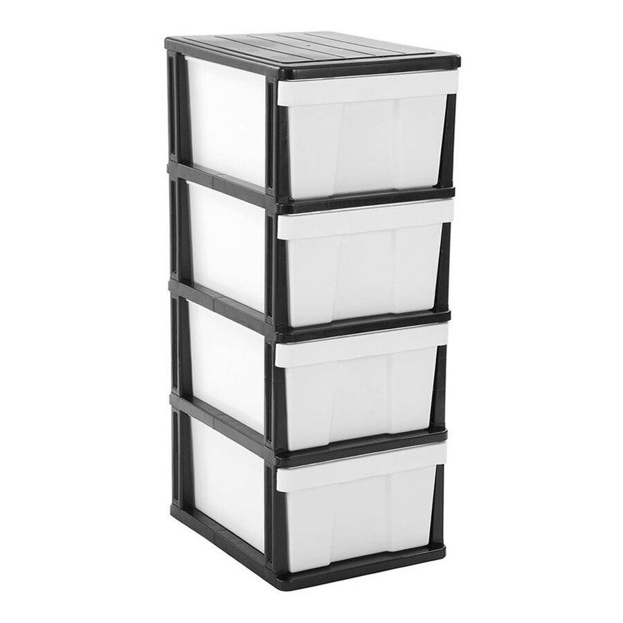 Premium MEGA 4 Tier Plastic Drawer Storage Cabinet - Black/White