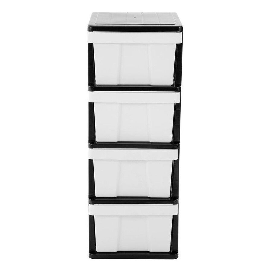 Premium MEGA 4 Tier Plastic Drawer Storage Cabinet - Black/White