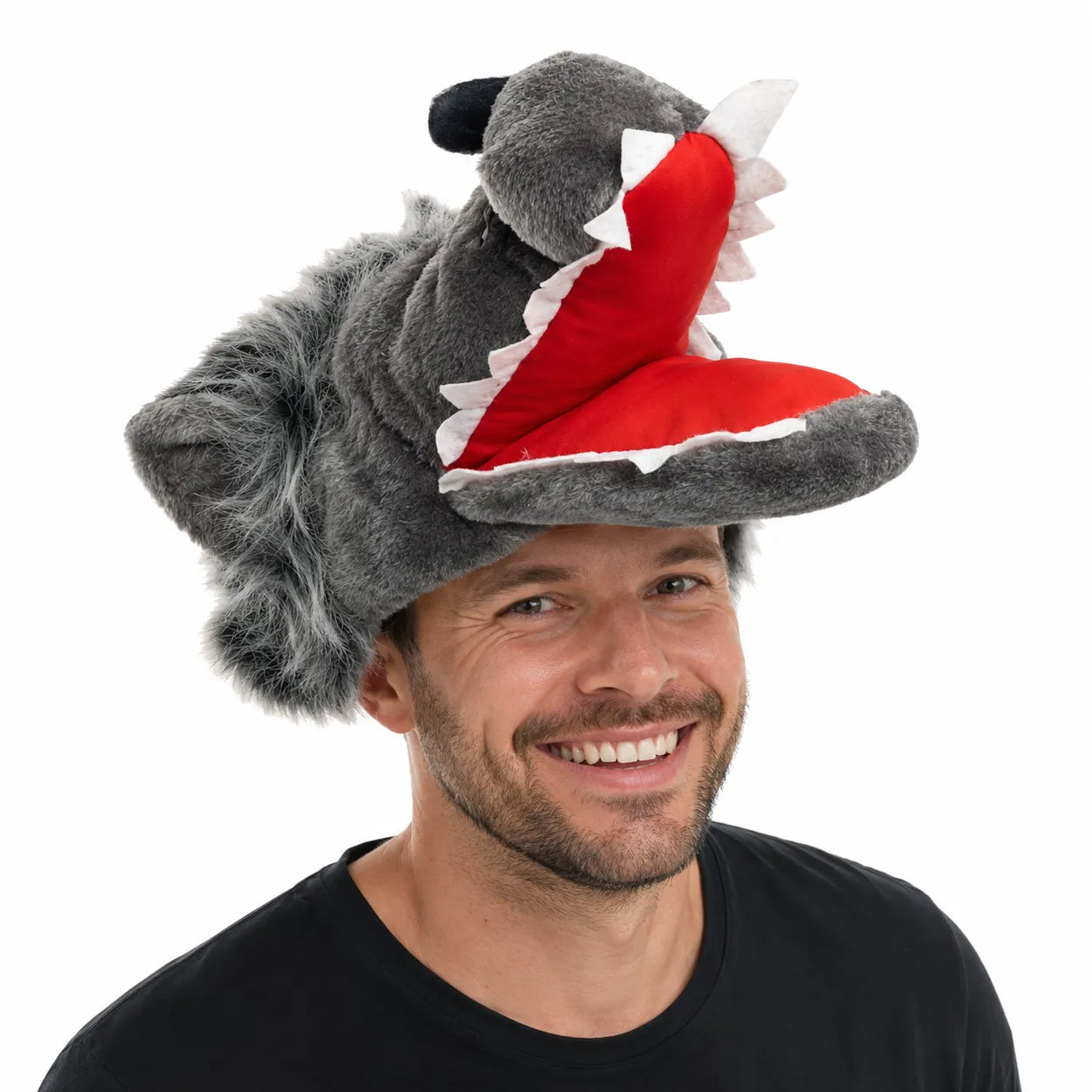 Premium Plush Wolf Hat with Open Mouth Design - Grey