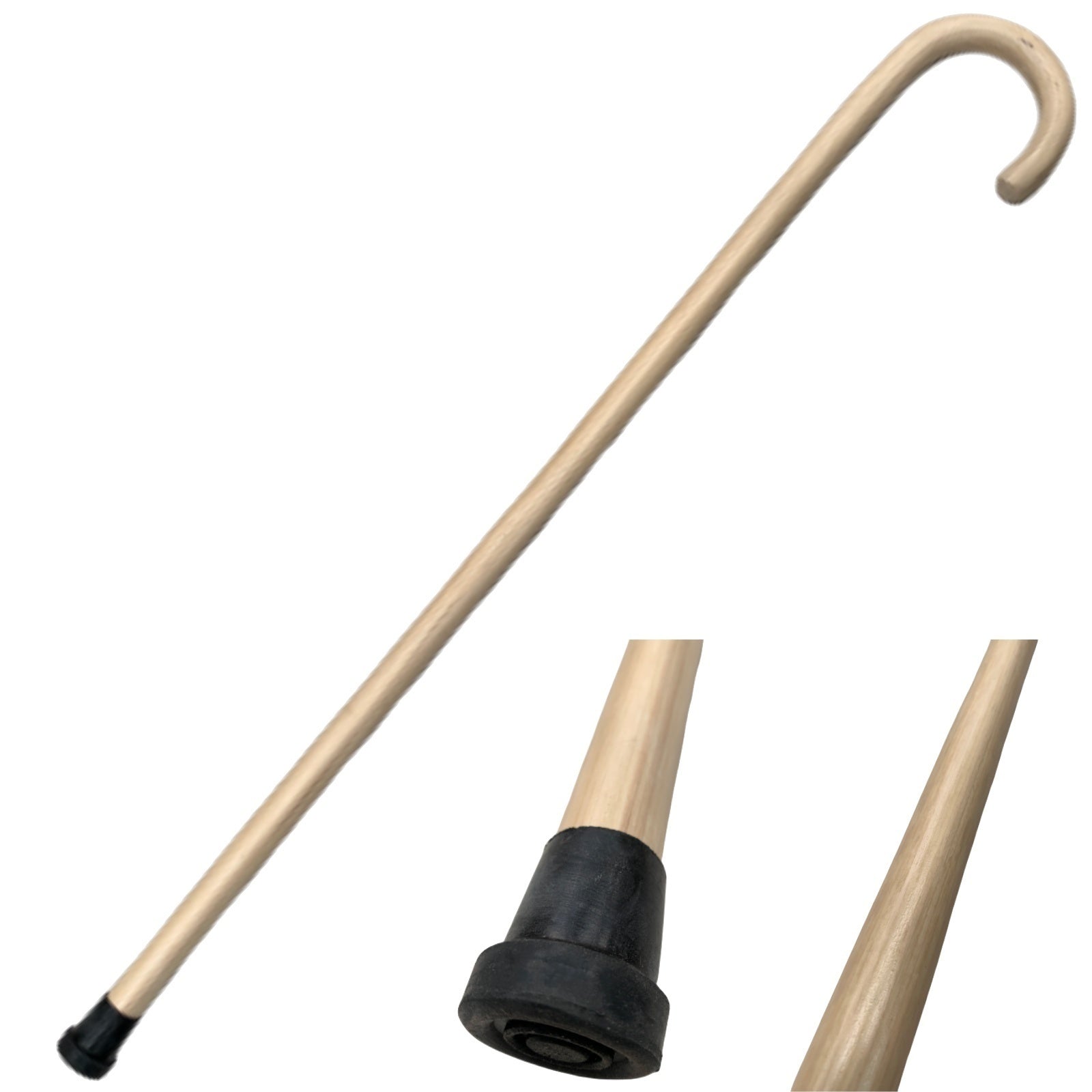 Wooden Lacquered Walking Stick 93cm - Sturdy, Varnished, Nonslip Ferrule, Beige - SuperSaverAU - view 1