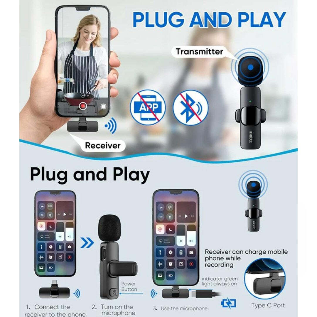 Hridz K31 3-in-1 Wireless Mini Microphone for iOS Android and Camera