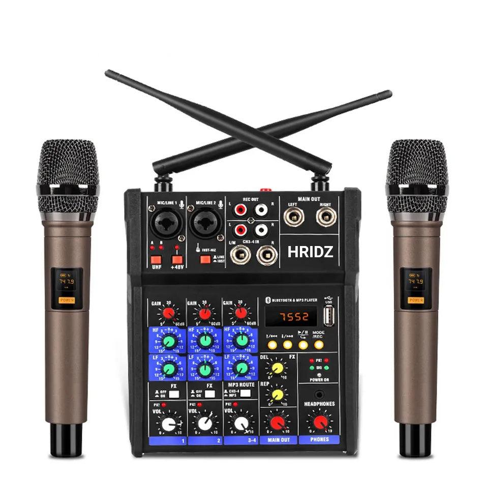 HRIDZ EMC-G04 Audio Mixer with UHF Wireless Microphones