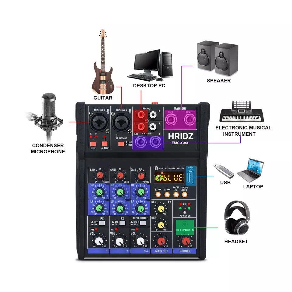 HRIDZ EMC-G04 Audio Mixer with UHF Wireless Microphones
