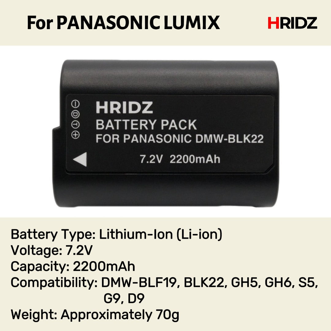 Hridz DMW-BLK22 Battery and Dual Charger Combo for Panasonic LUMIX