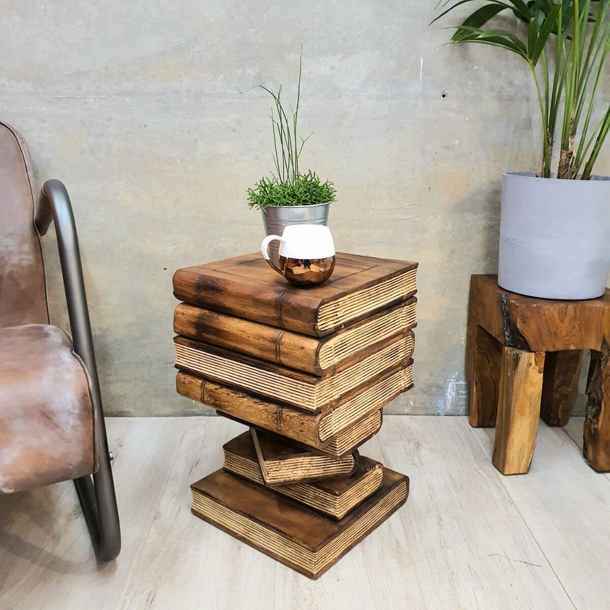 Book Stack Design Wooden Side Table with Storage - SuperSaverAU - view 1