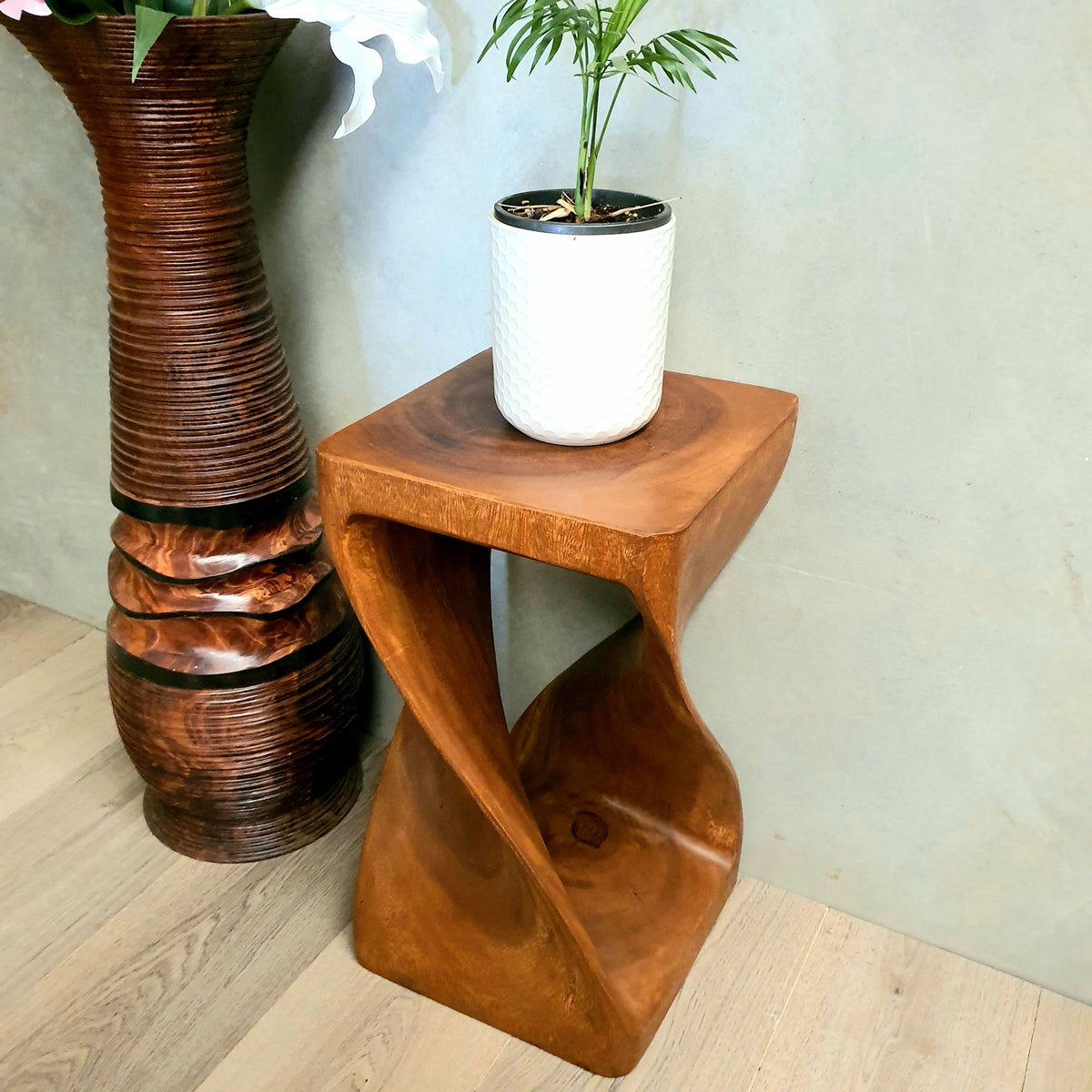 Twisted Shape Raintree Wood Stool - 50cm - SuperSaverAU - view 1