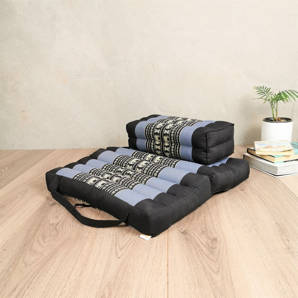 BlueEle Foldable Meditation Cushion and Yoga Block Set Organic Kapok Filled