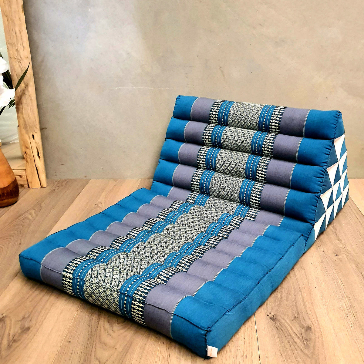 Jumbo Thai Triangle Pillow Mat Blue - Handmade Cotton, 100% Organic Kapok, 85cm x 55cm - SuperSaverAU - view 1