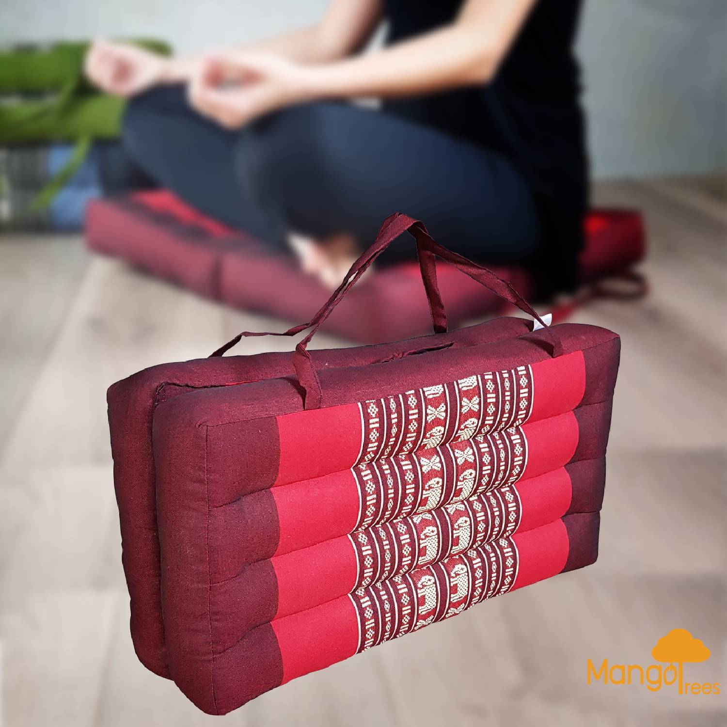 Thai 2-Fold Red Meditation Cushion Yoga Mat 50x50 cm Organic Kapok Fibre - SuperSaverAU - view 1