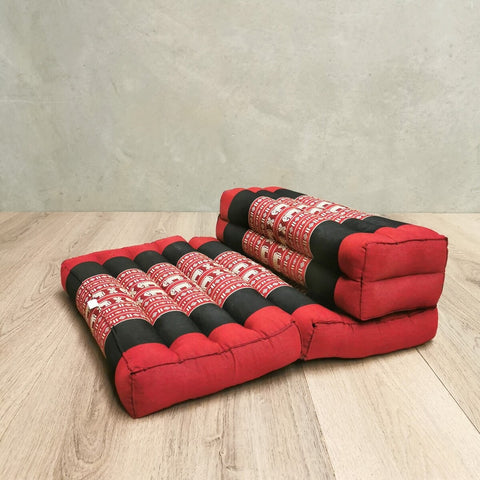 Thai 3-Fold Zafu Meditation Cushion Set Red 50x50cm 100% Kapok Cotton Foldable - SuperSaverAU - view 1