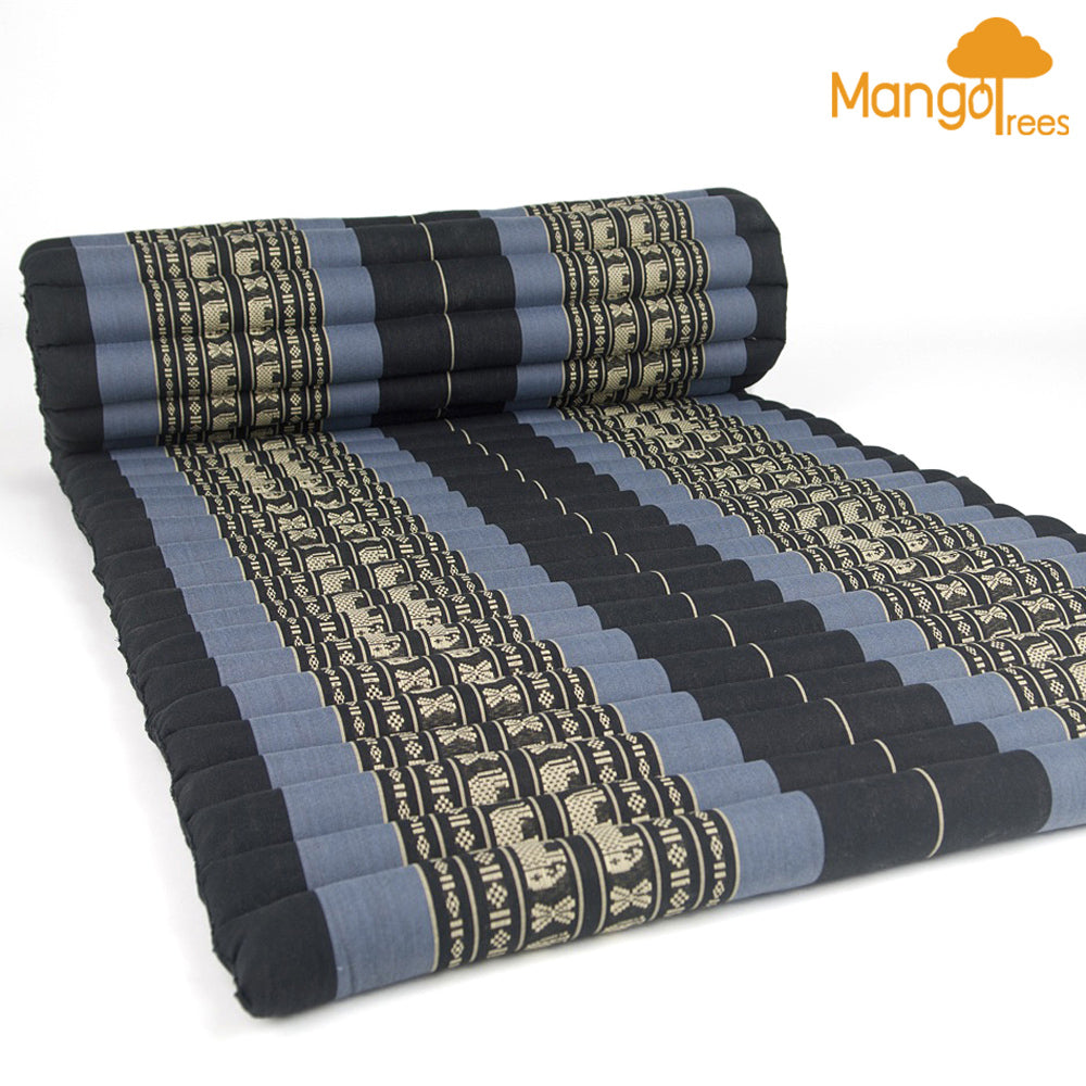 Thai Kapok Roll Up Mattress Foldout Mat - 180cm x 77cm, Handmade Cotton, BlueEle - SuperSaverAU - view 1