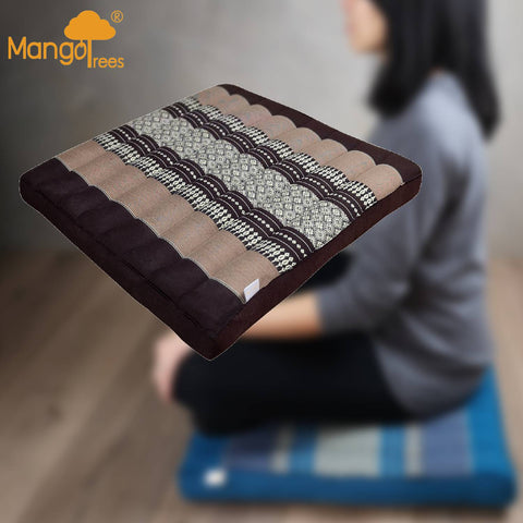 Thai Kapok Meditation Cushion Yoga Seat 50x50x5cm Handmade Cotton Brown - SuperSaverAU - view 1