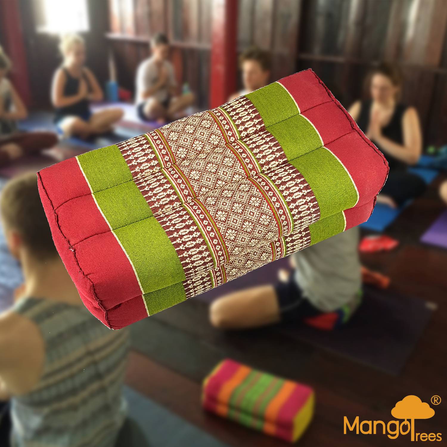 Thai Handmade Yoga Block Meditation Cushion Red Green with 100% Organic Kapok - SuperSaverAU - view 1