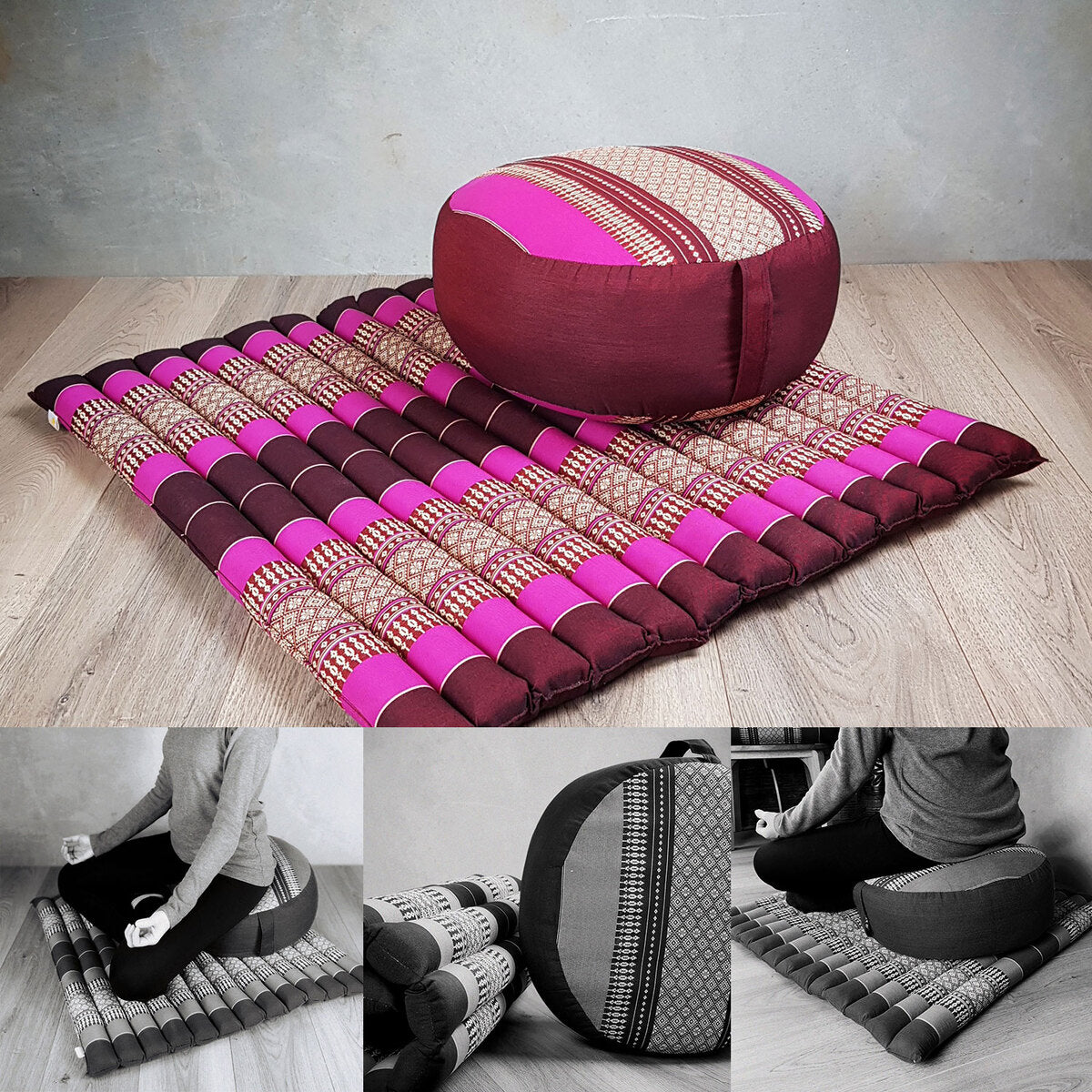 Thai Zafu & Zabuton Meditation Cushion Set Pink with 100% Organic Kapok - SuperSaverAU - view 1
