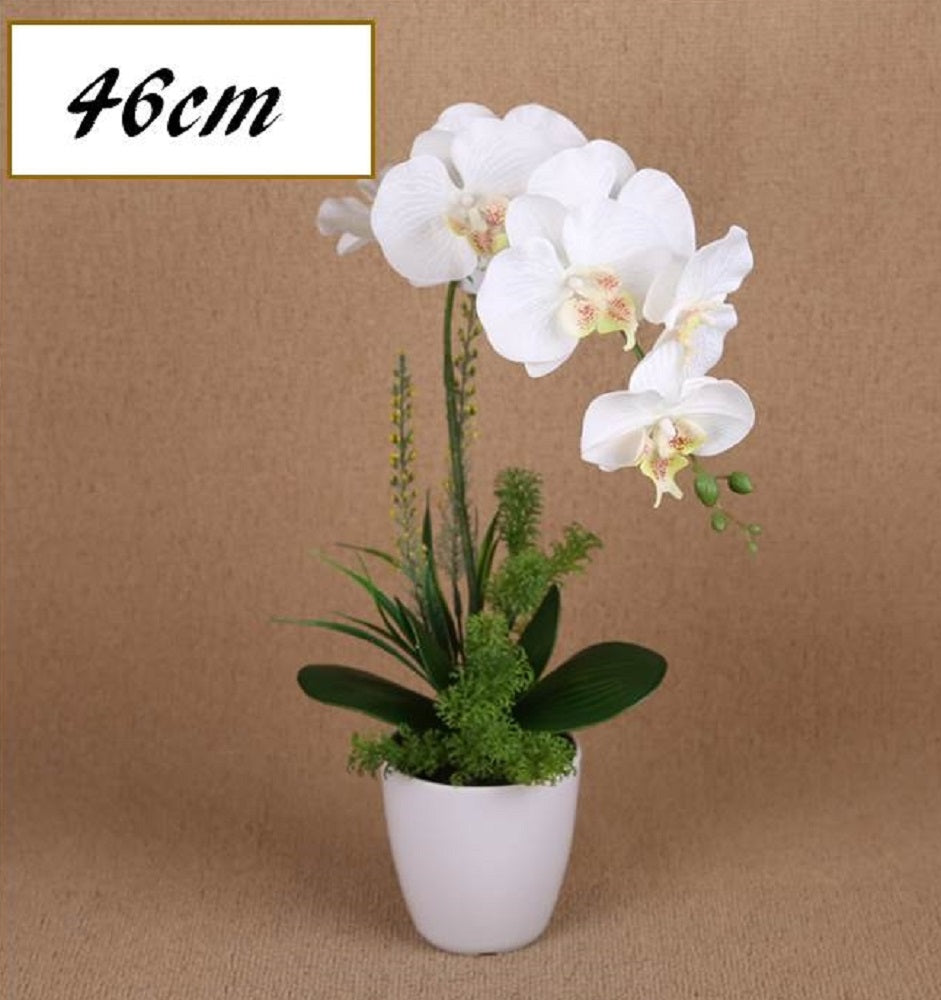 Artificial One Stem Orchid in Plastic Pot - 10x46cm - Realistic Foliage, White - SuperSaverAU - view 1