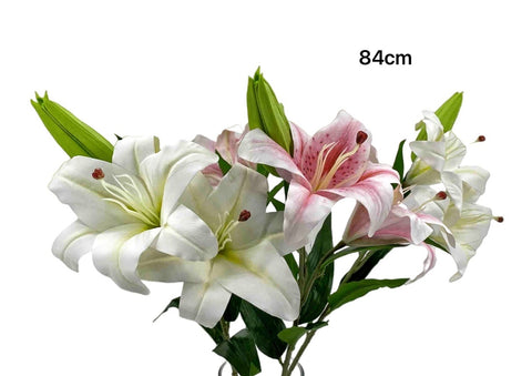 Artificial Lily 2 Heads Assort 84cm - 24 Pack, White, Plastic & Metal - SuperSaverAU - view 1