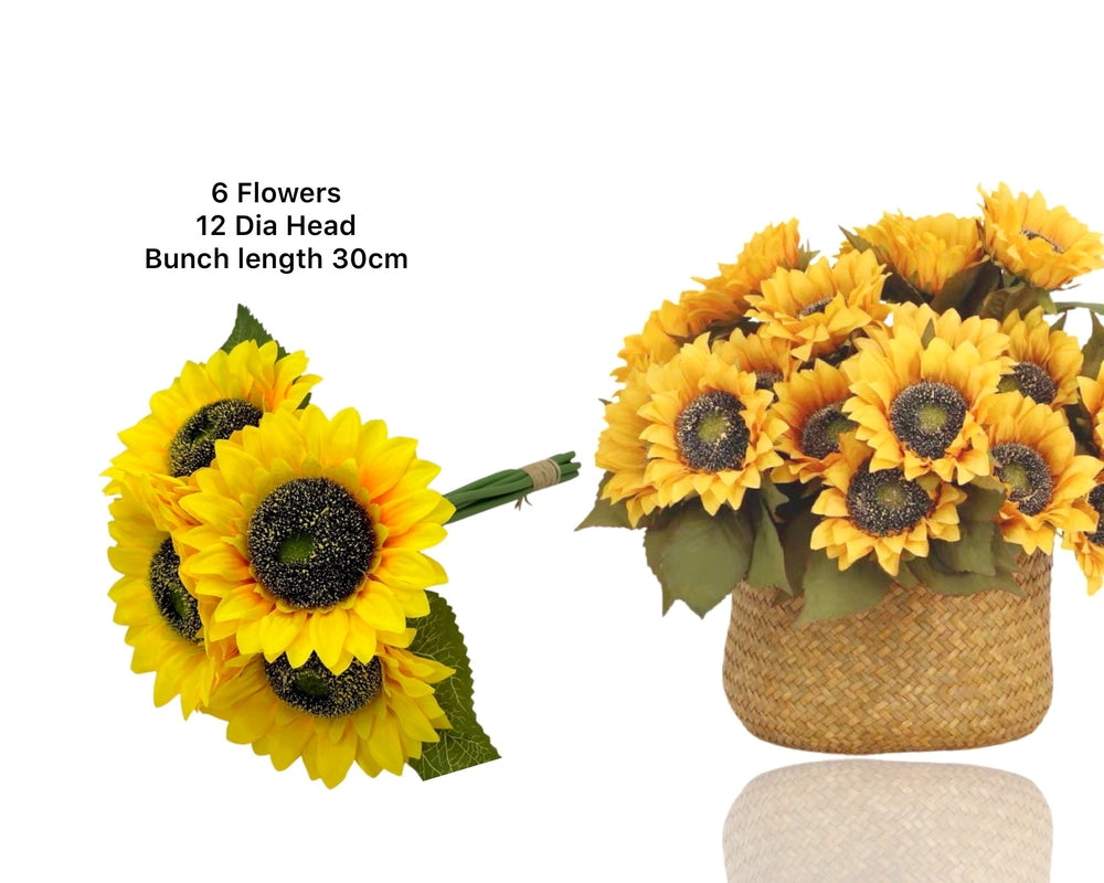 Artificial Sunflower Bunch 6 Flowers - 30cm, Yellow, 12 Pack - SuperSaverAU - view 1