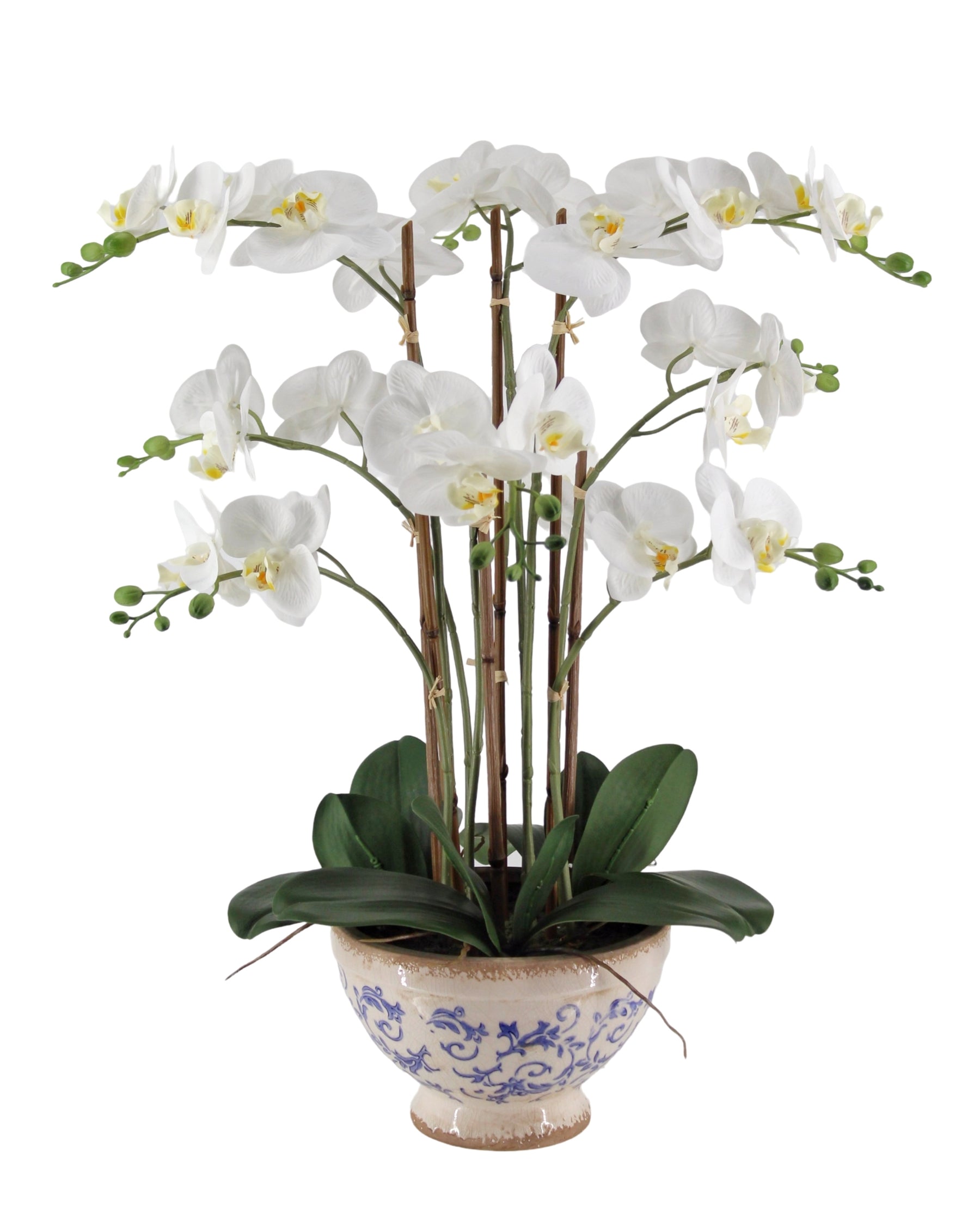 Real Touch Artificial Orchid in Ceramic Pot 68cm - White, Rustic Foliage - SuperSaverAU - view 1