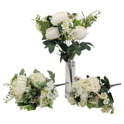 Premium Artificial Elegant White Floral Bunches – 12 Pack Assorted 44cm